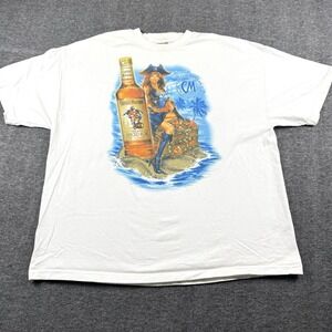 Captain Morgans Shirt Mens 3XL White Rum Sexy Pirate Graphic Y2K Streetwear